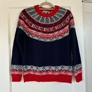 ASOS Blue Red Nordic Design Long Sleeve Fair Isle Sweater Sz 2